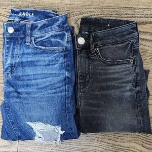 American Eagle Outfitters Size 00 jeans next level stretch distressed lot of 2